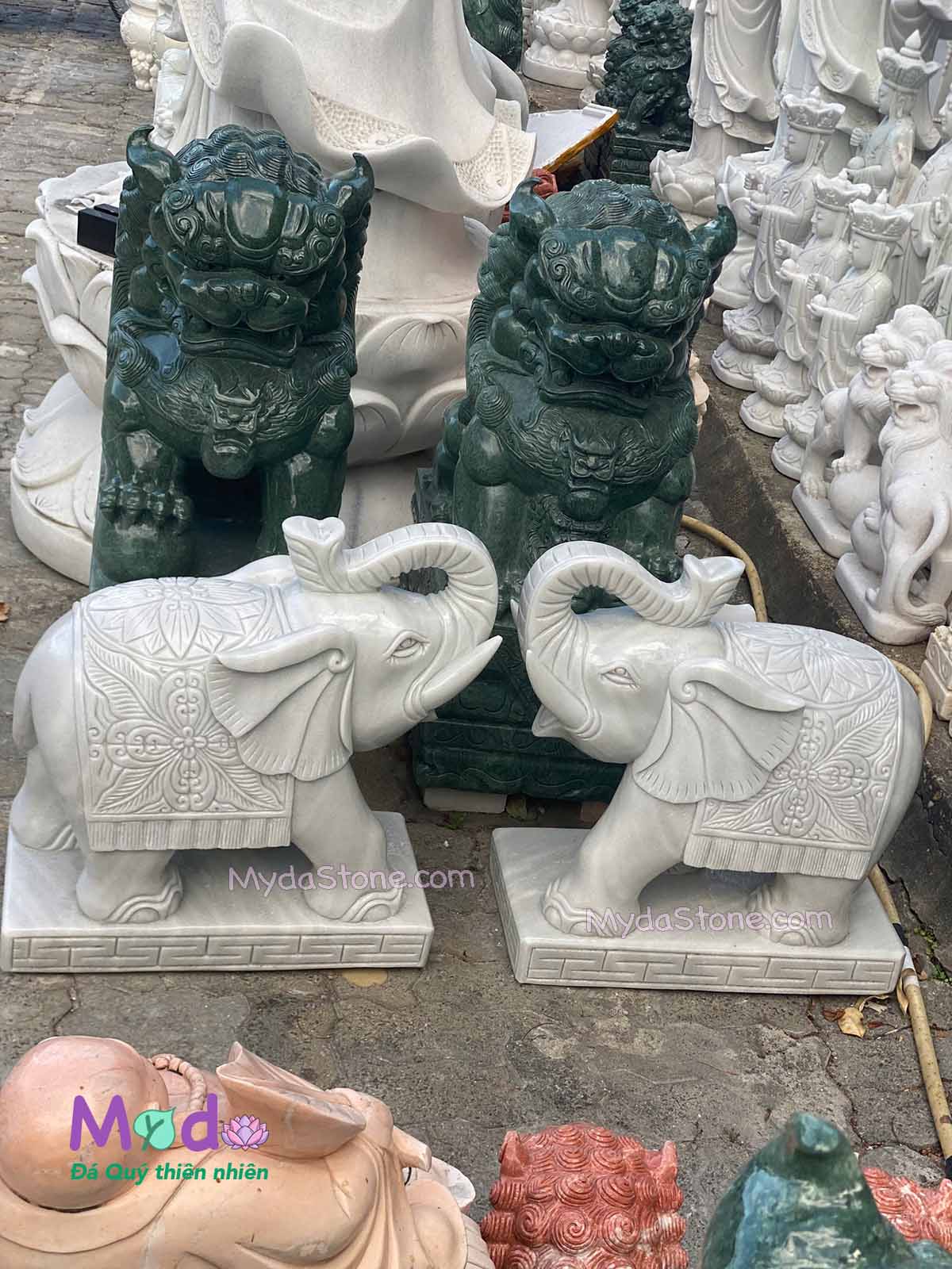 Tượng Voi đặt Cổng đá Cẩm Thạch Trắng