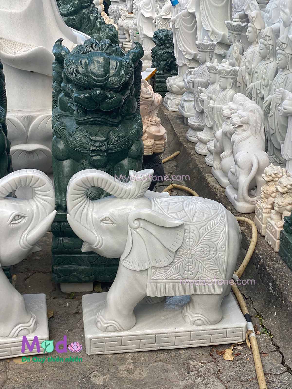 Tượng Voi đặt Cổng đá Cẩm Thạch Trắng