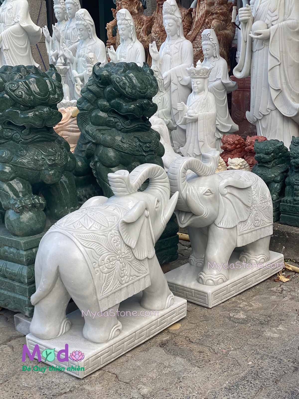 Tượng Voi đặt Cổng đá Cẩm Thạch Trắng