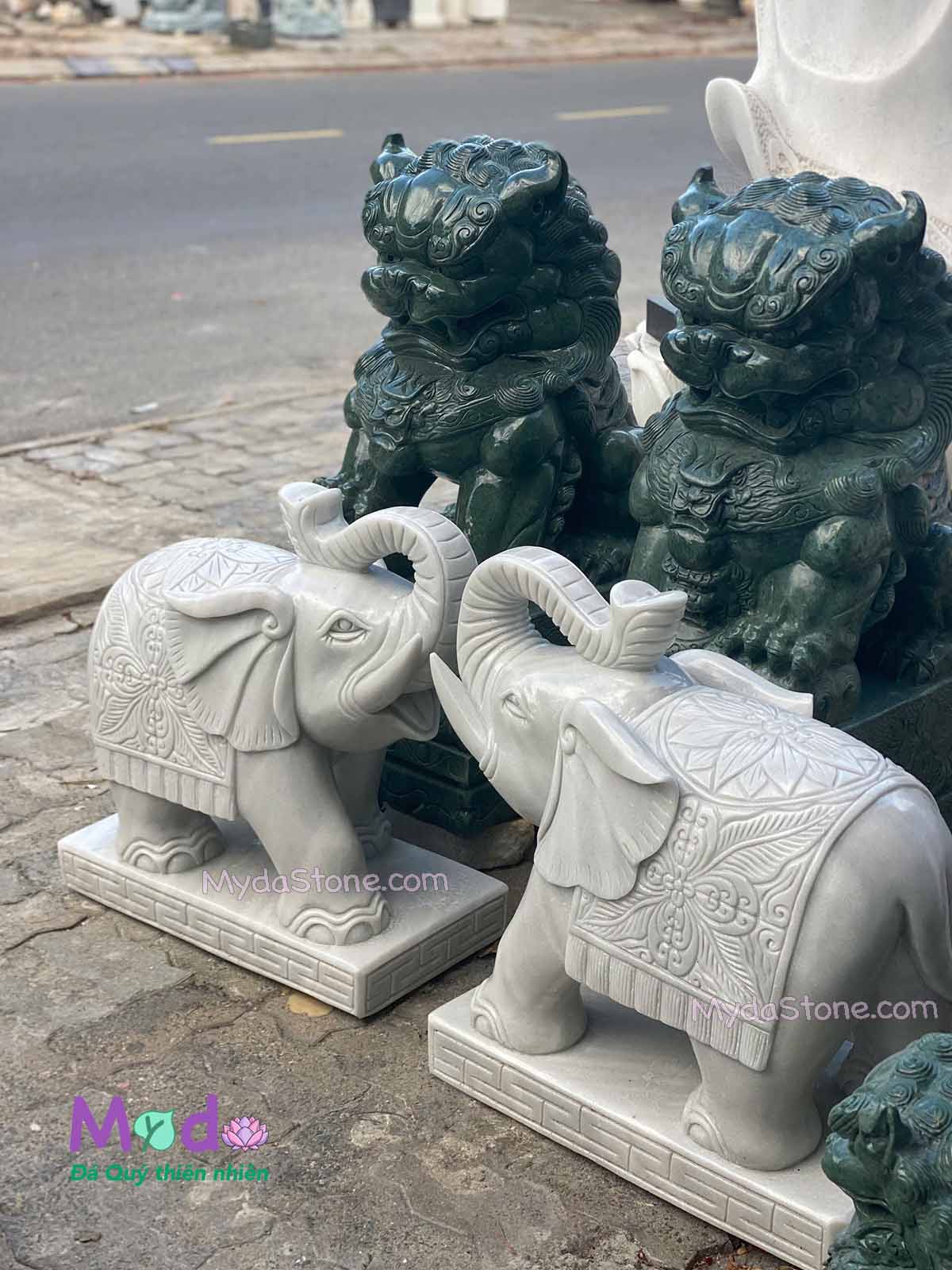 Tượng Voi đặt Cổng đá Cẩm Thạch Trắng