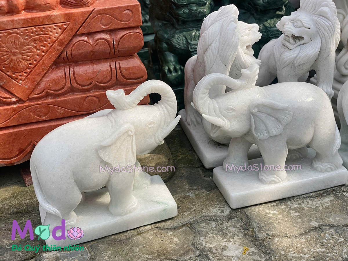 Tượng Voi để Lăng Mộ đá Cẩm Thạch Trắng