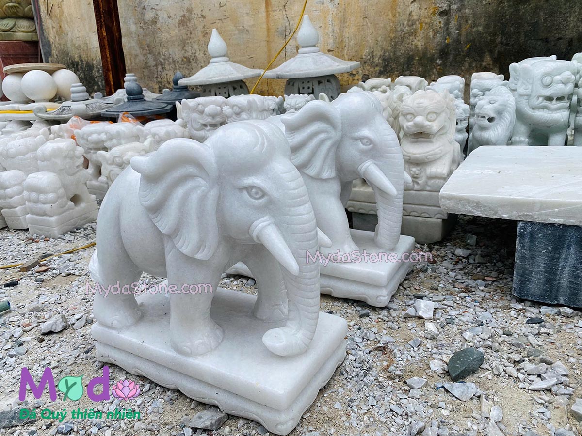 Tượng Voi để Lăng Mộ đá Cẩm Thạch Trắng