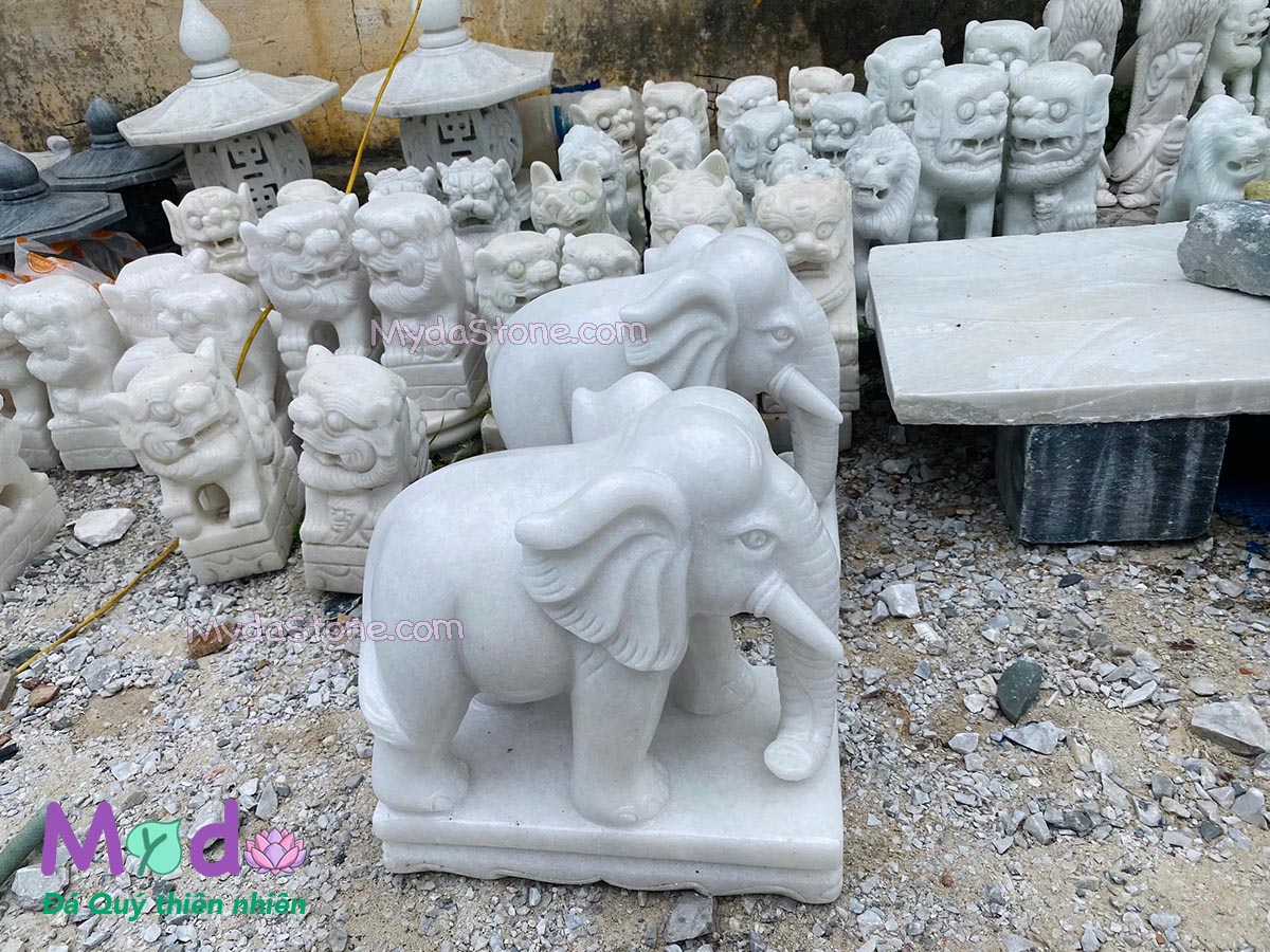 Tượng Voi để Lăng Mộ đá Cẩm Thạch Trắng