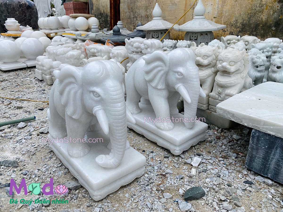 Tượng Voi để Lăng Mộ đá Cẩm Thạch Trắng