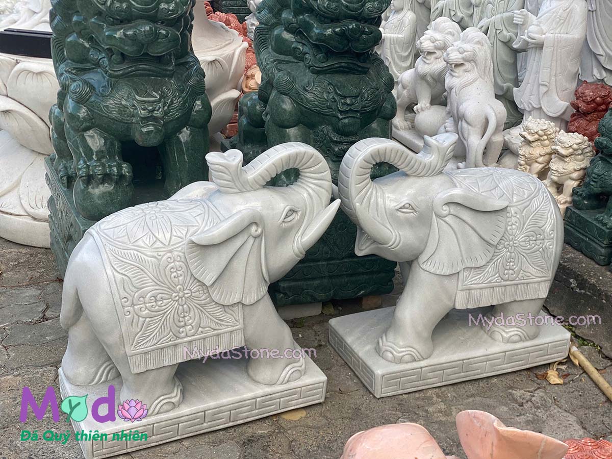 Tượng Voi để Lăng Mộ đá Cẩm Thạch Trắng