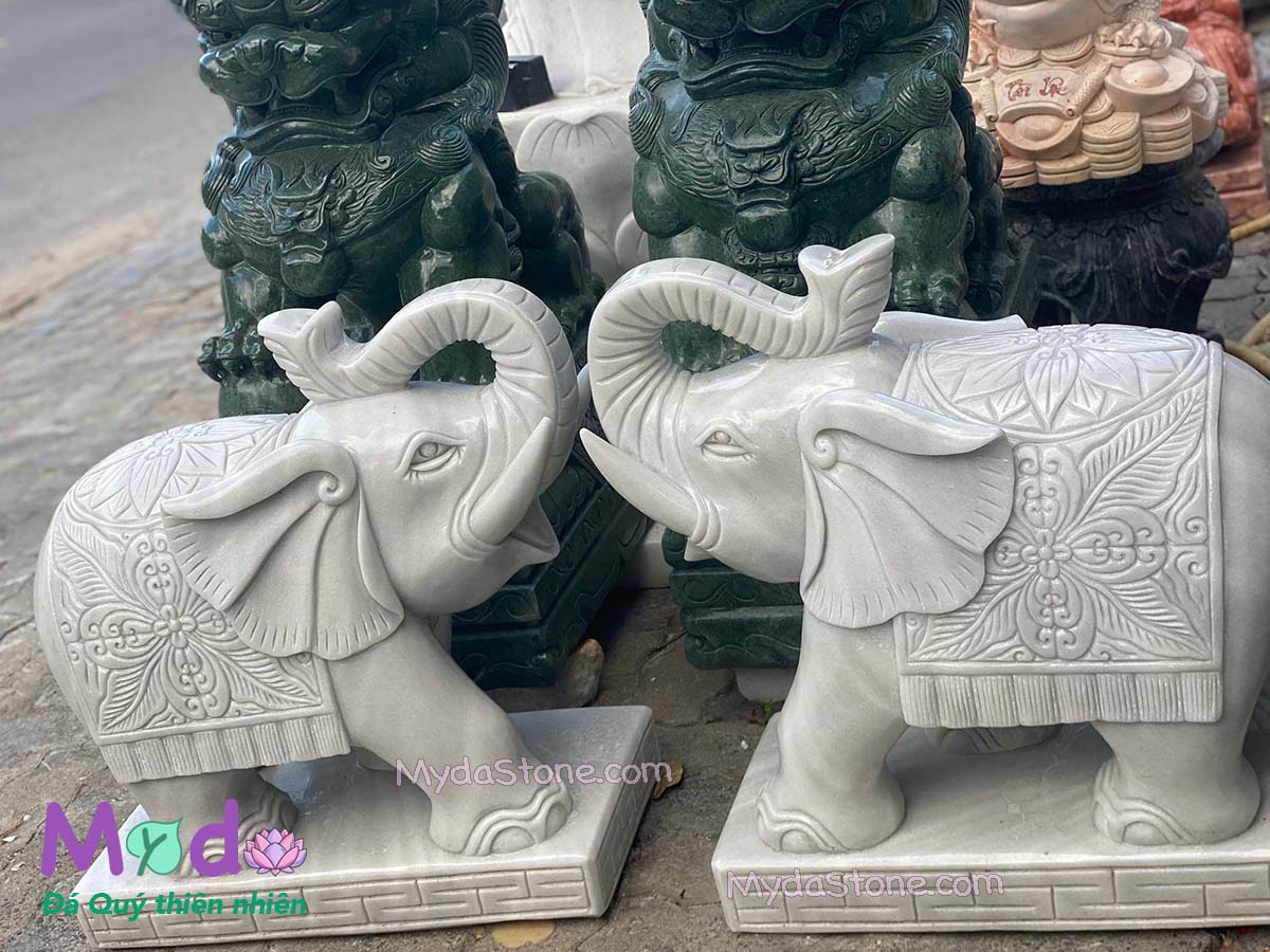Tượng Voi để Lăng Mộ đá Cẩm Thạch Trắng
