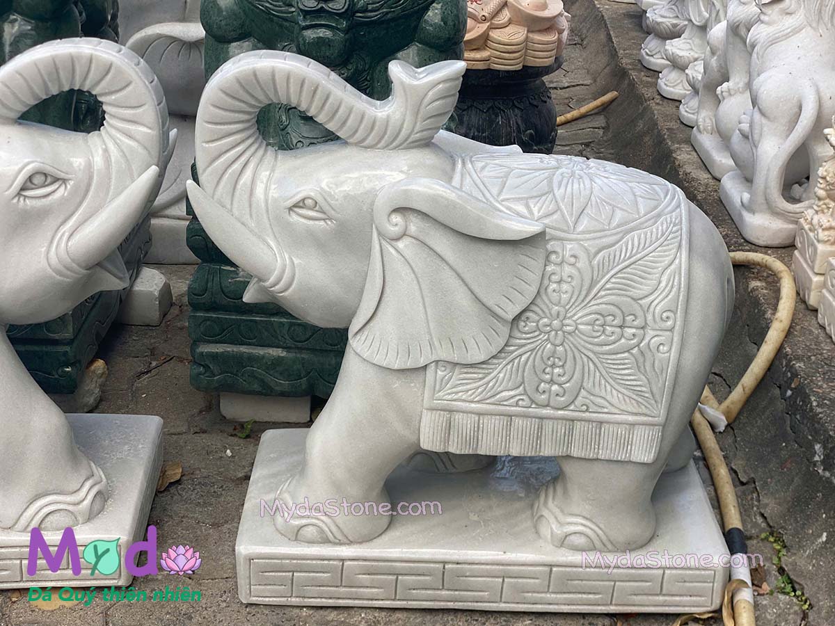 Tượng Voi để Lăng Mộ đá Cẩm Thạch Trắng