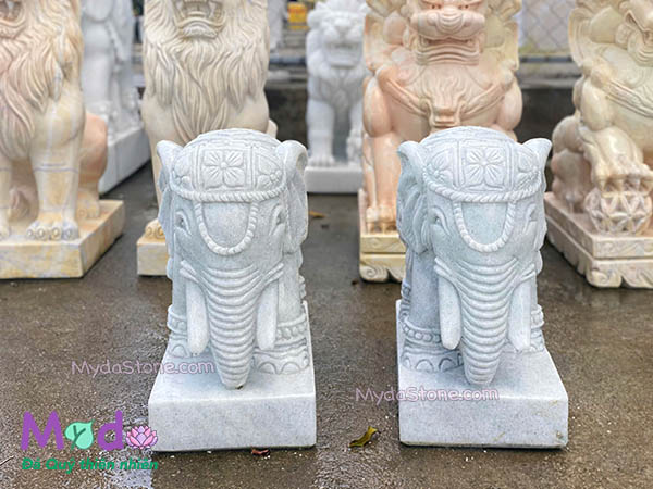 Tượng Voi để Lăng Mộ đá Cẩm Thạch Trắng Xanh