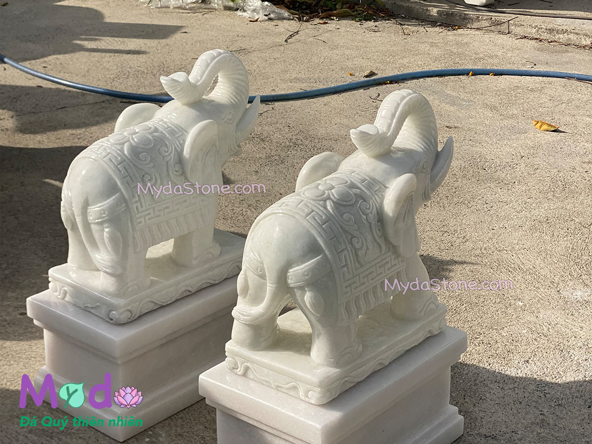 Tượng Voi để Lăng Mộ đá Cẩm Thạch Trắng