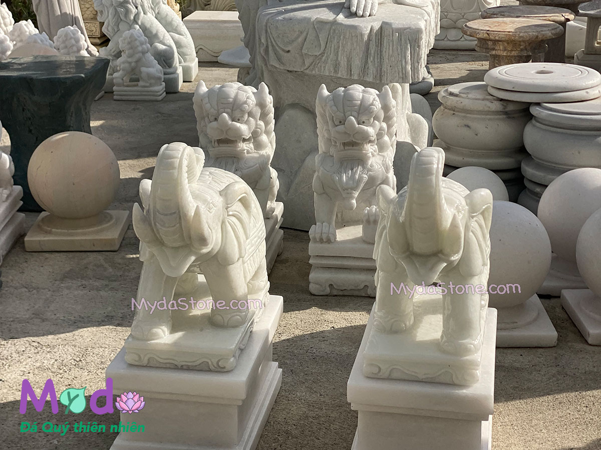 Tượng Voi để Lăng Mộ đá Cẩm Thạch Trắng
