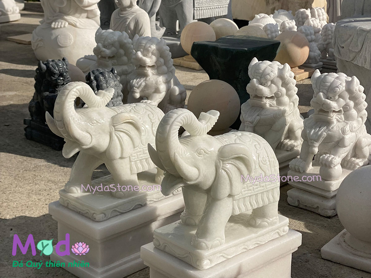 Tượng Voi để Lăng Mộ đá Cẩm Thạch Trắng