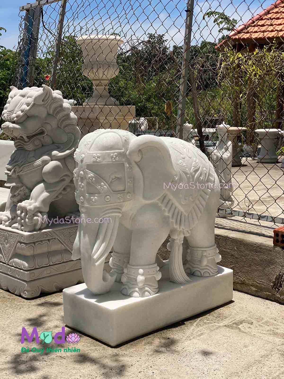 Tượng Voi để Lăng Mộ đá Cẩm Thạch Trắng