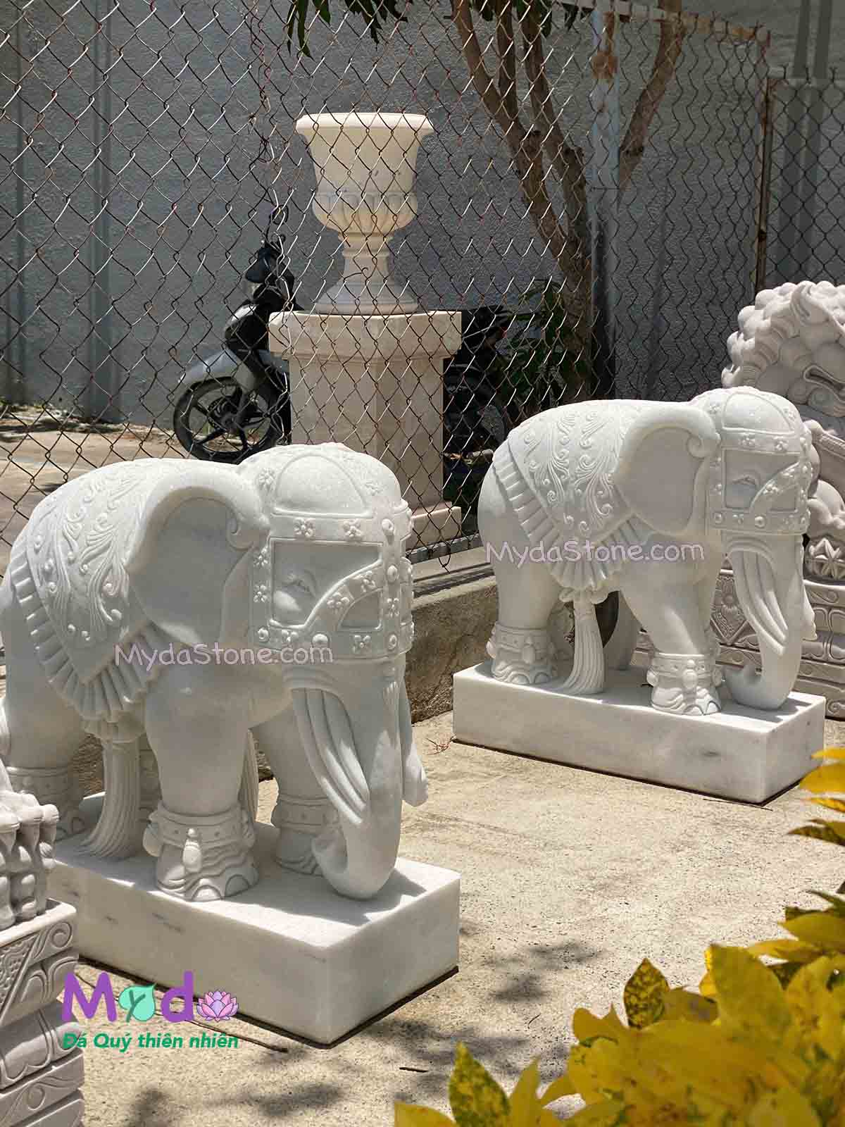 Tượng Voi để Lăng Mộ đá Cẩm Thạch Trắng