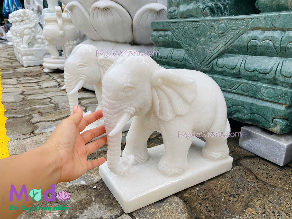 Tượng Voi để Lăng Mộ đá Cẩm Thạch Trắng
