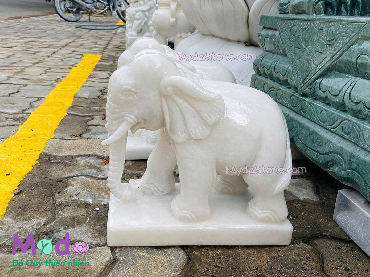 Tượng Voi để Lăng Mộ đá Cẩm Thạch Trắng