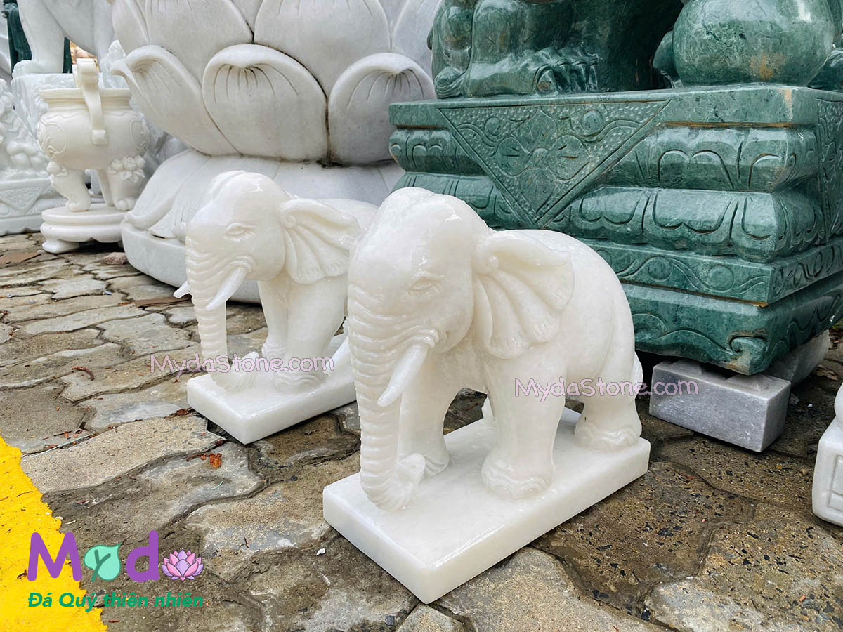 Tượng Voi để Lăng Mộ đá Cẩm Thạch Trắng