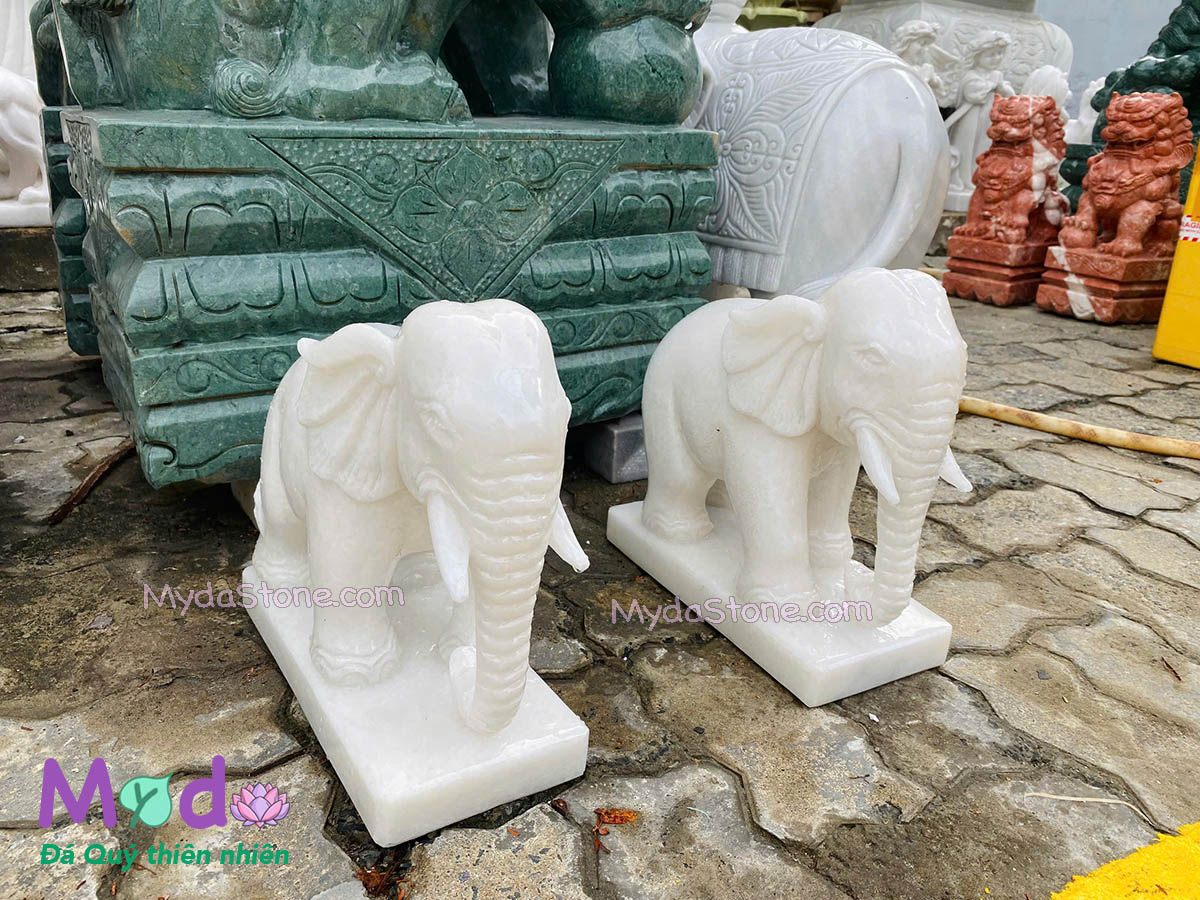 Tượng Voi để Lăng Mộ đá Cẩm Thạch Trắng