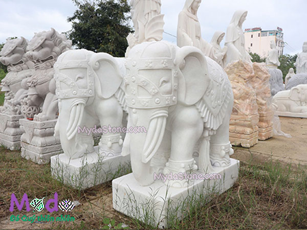 Tượng Voi đứng bằng đá Cẩm Thạch Trắng