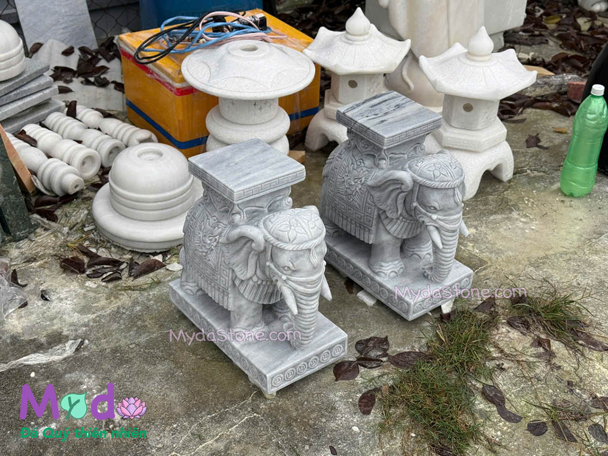 Tượng Voi đứng đá Cẩm Thạch Xám