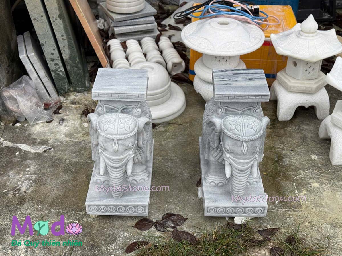 Tượng Voi đứng đá Cẩm Thạch Xám