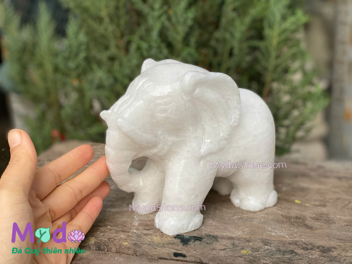 Tượng Voi phong thuỷ để bàn đá Cẩm Thạch Trắng